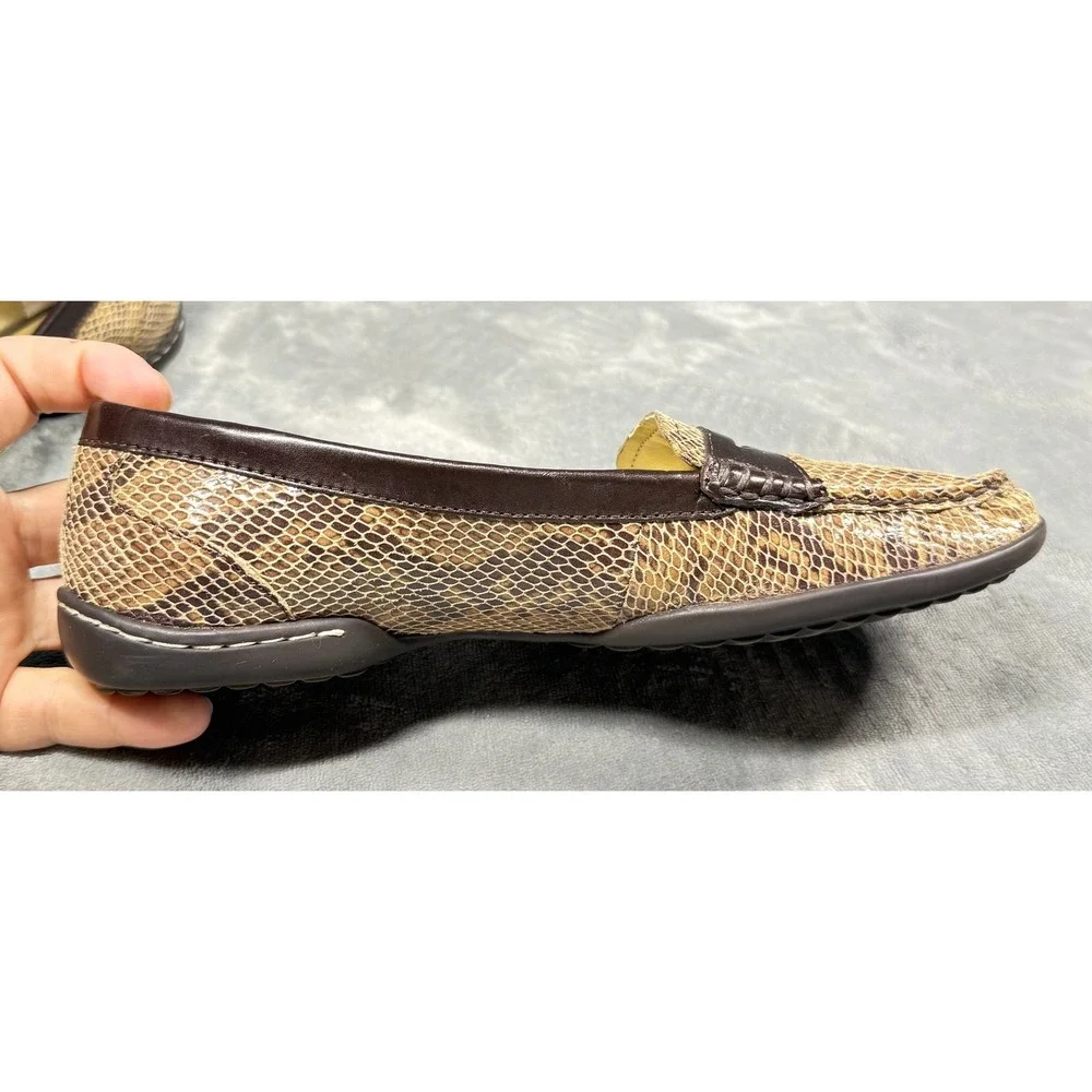 Anne Klein iFlex Loafers Womens 8.5 Brown Snake Print Penny Comfort Flats